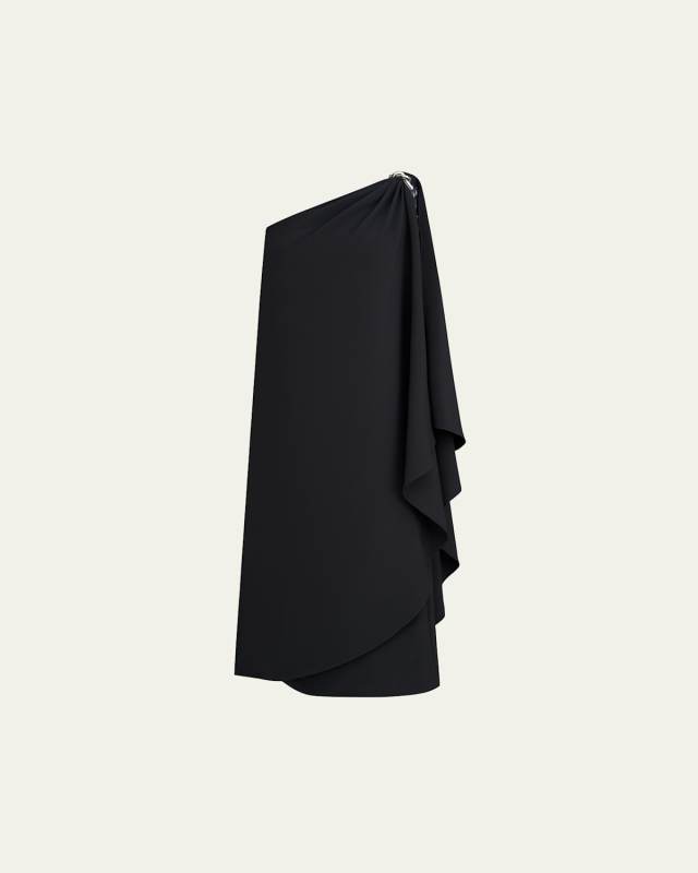 Aries Draped One-Shoulder Crepe Midi Dress